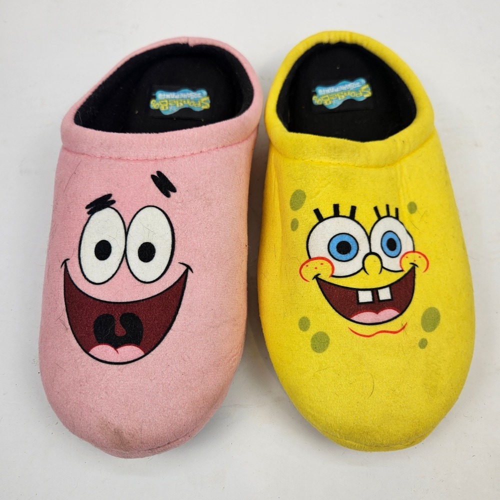 SpongeBob SquarePants Slippers Unisex Medium Yellow Pink Good Mismatched Patrick